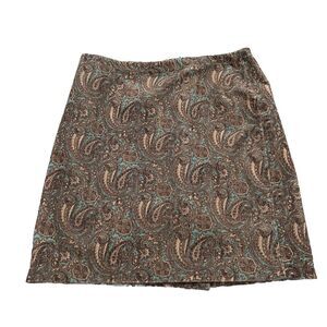 NWT Jones New York Brown & Blue Paisley‎ Print Corduroy Straight Skirt Size 10